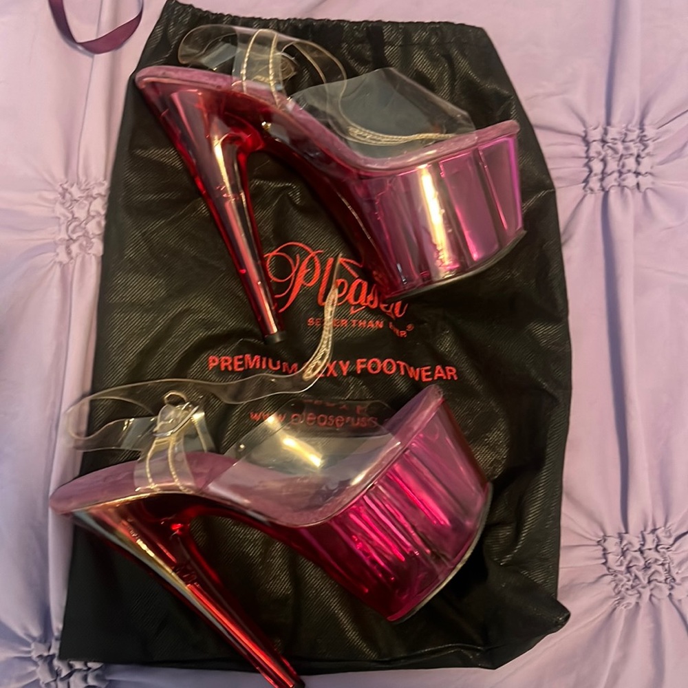 Pleasers Adore 7080 Platforms w/Clear Straps in Purple, Worn 2x Size 6
